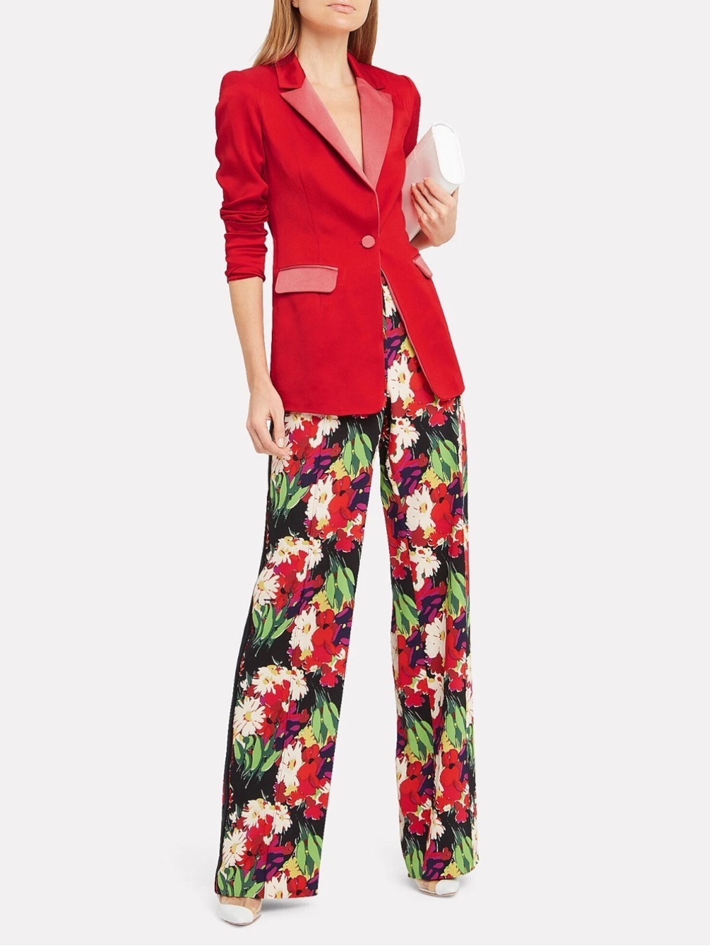 ALEXIS INTERMIX *NEVRA* RED SATIN COLOR BLOCK SUITING CAREER JACKET BLAZER M
